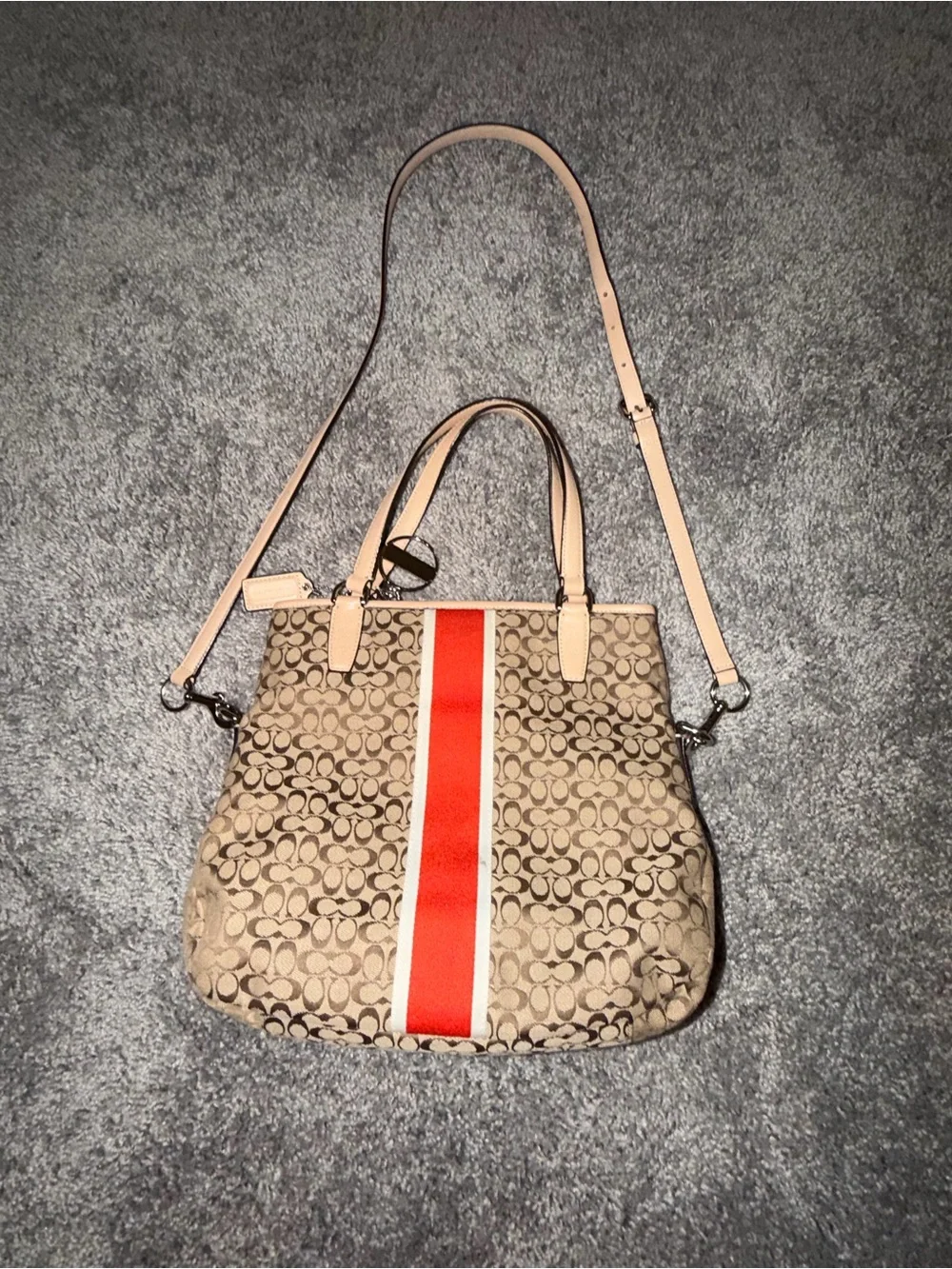 COACH Authentic Signature Stripe Foldover Crossbody Tote Bag F27024